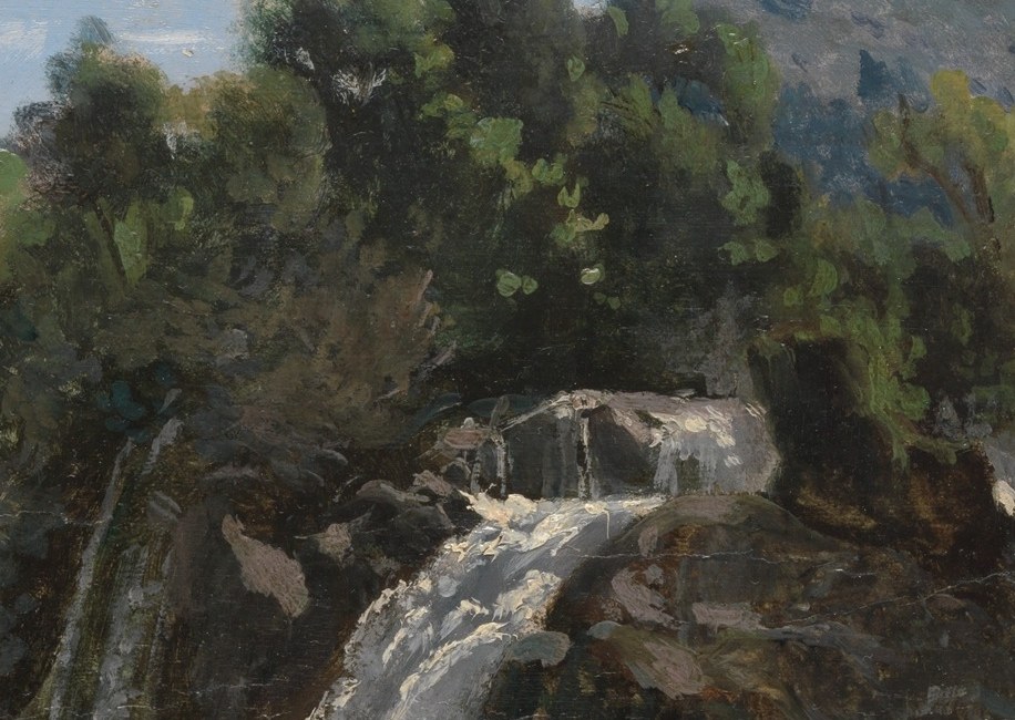 The vibrant green foliage contrasts with the darker tones, adding life and a sense of natural abundance to the scene.