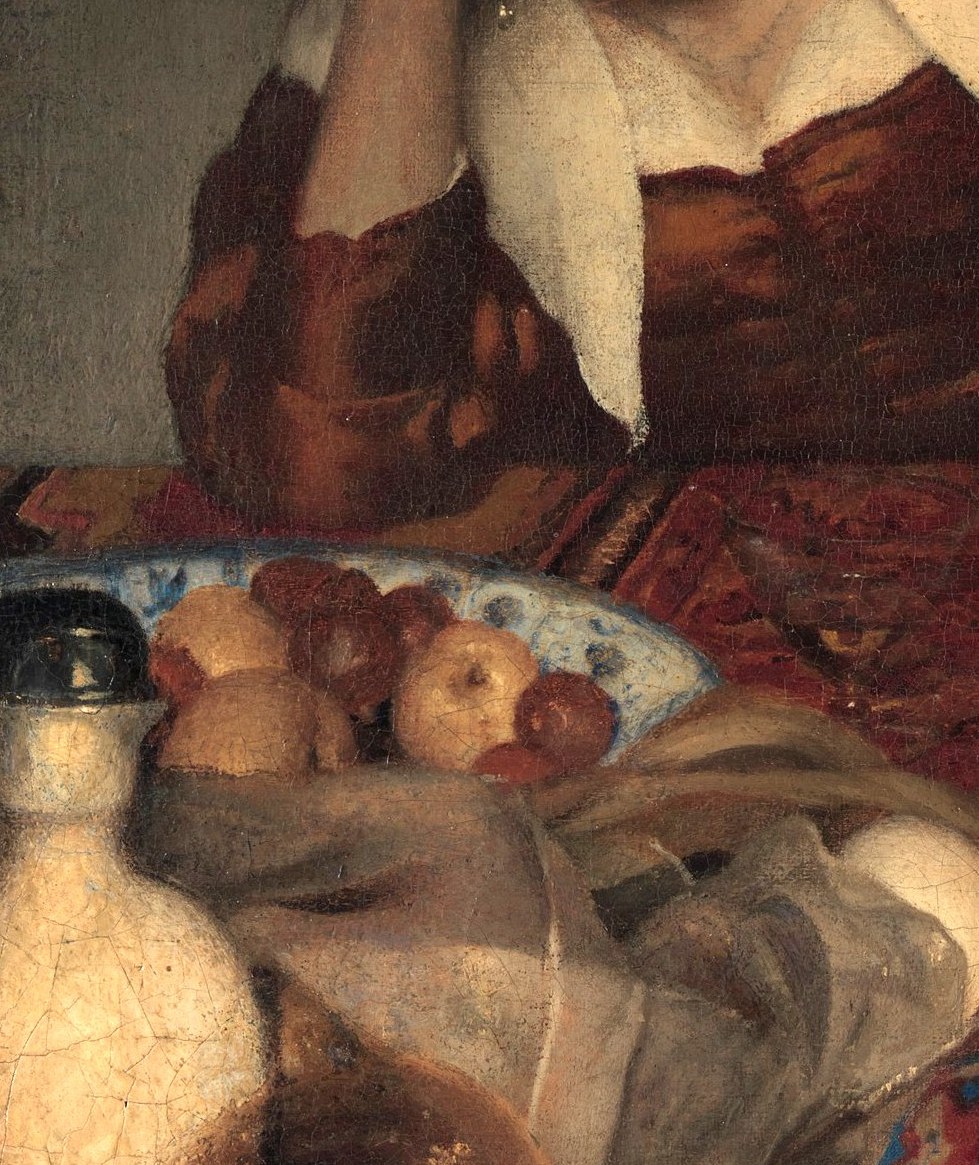 Paired with the overturned glass it implies drinking preceded her slumber , a subtle moral undercurrent common in Dutch genre scenes about excess or idleness
