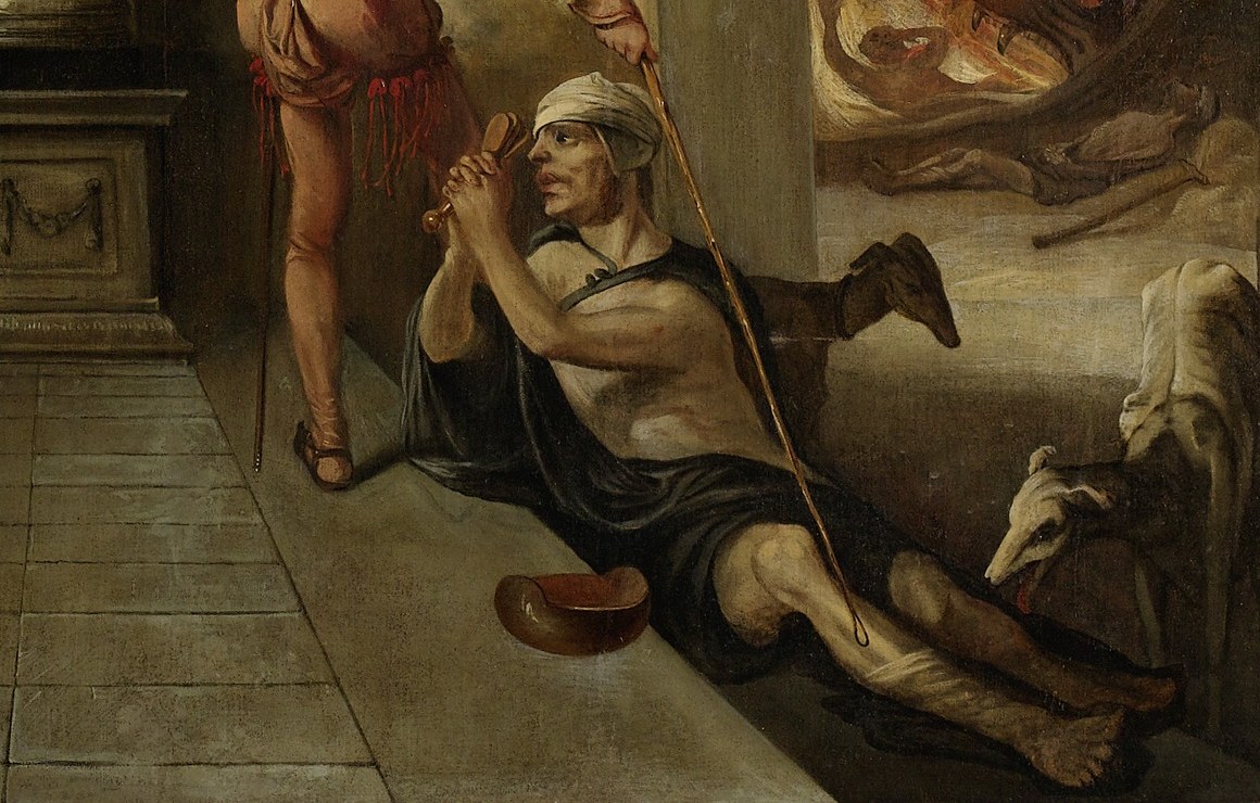 See the rich man, casually reclining, oblivious to the world.