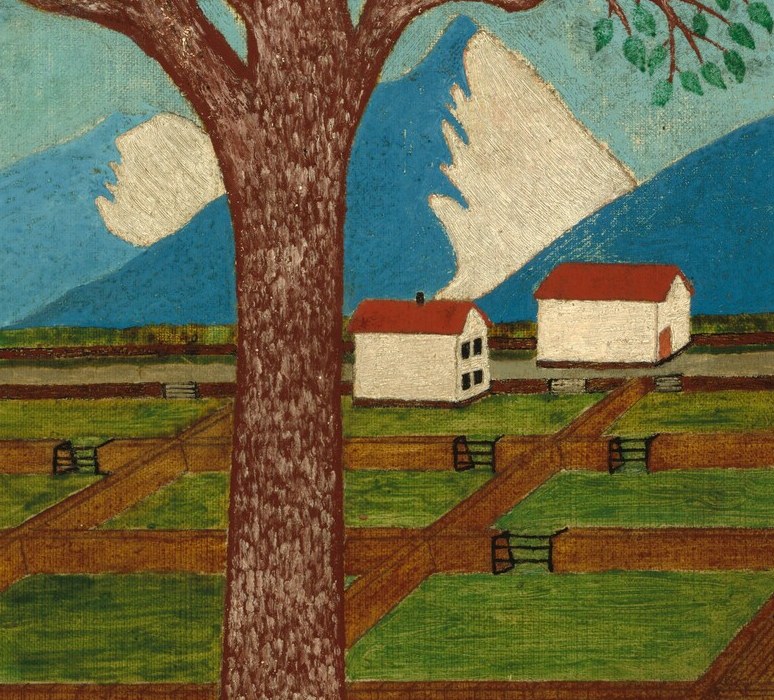 A second farmstead, barely visible against the ridge.