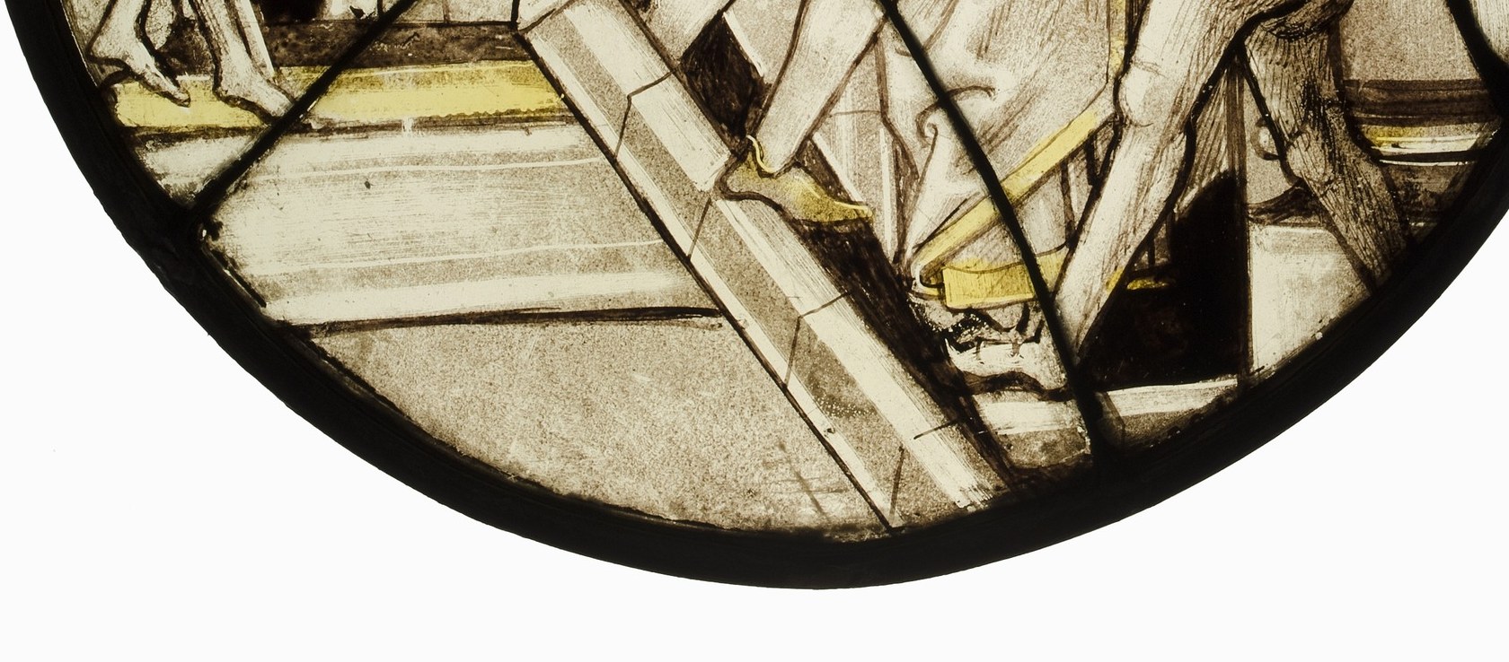 The stairs descend, pulling her downward toward her trial.