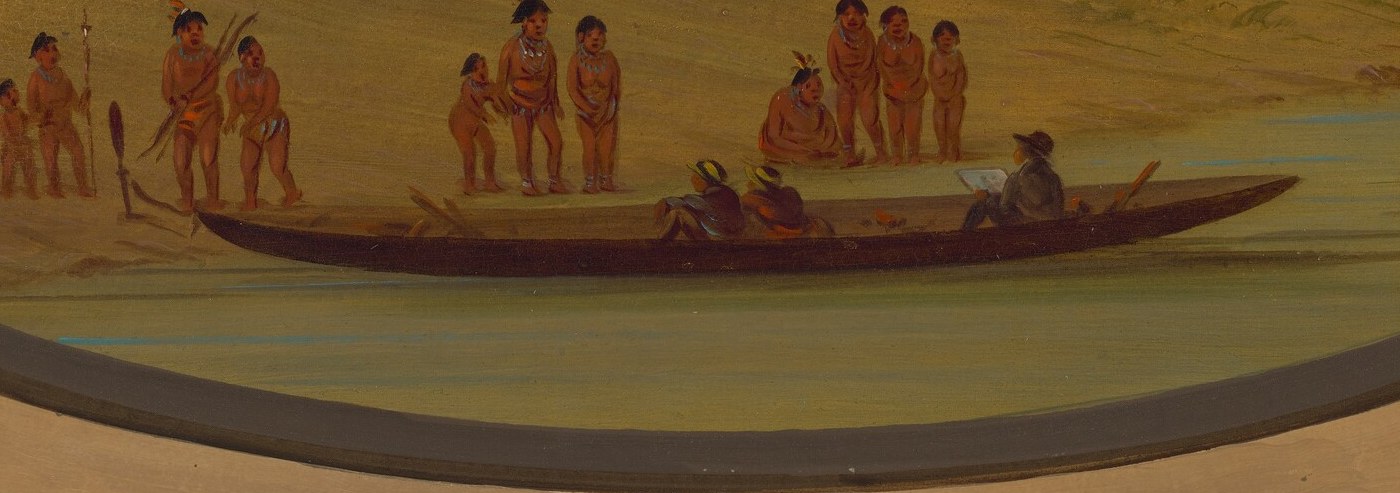 This vessel is a key element of transportation and likely sustenance, grounding the scene in a specific environment and way of life.