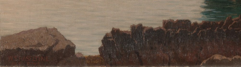 These rocks anchor the composition and suggest the treacherous beauty of the coastline.
