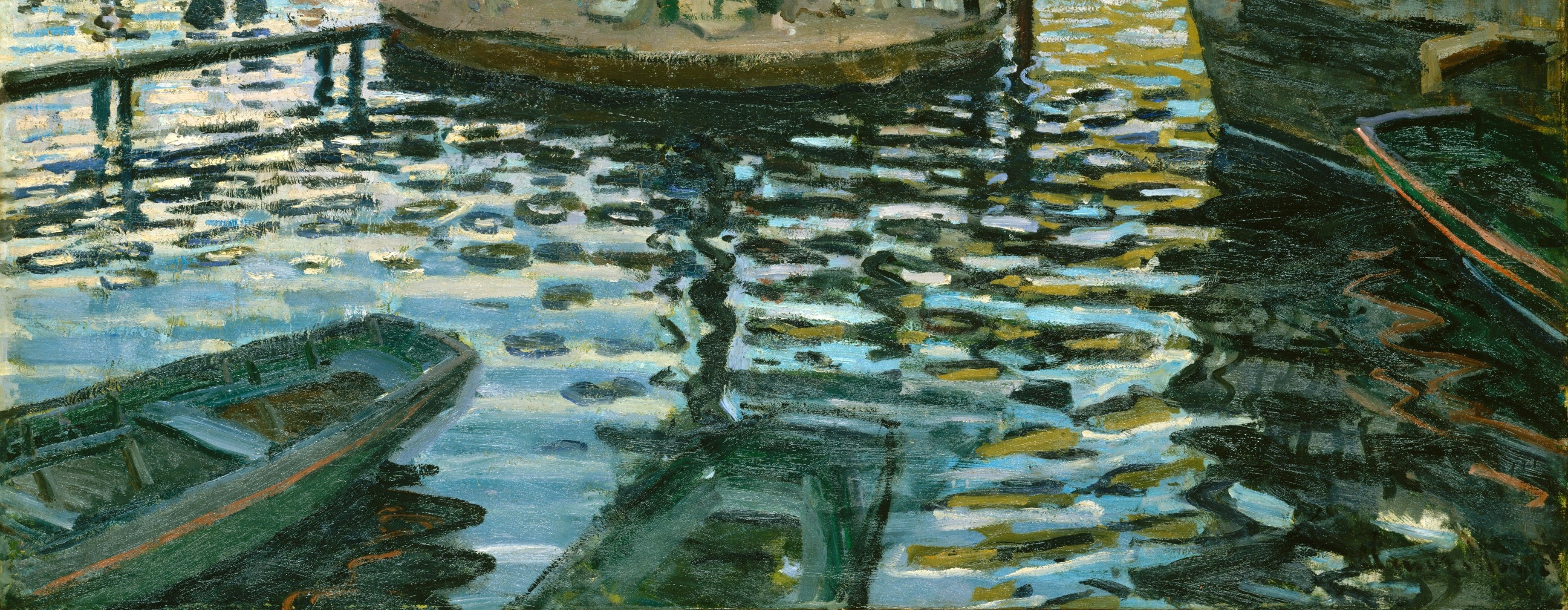 The foundational technical passage of early Impressionism: short, stacked horizontal strokes that dissolve form into light , the technique Monet would build an entire career upon