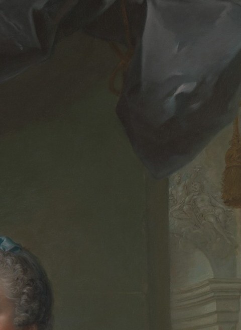 A child's concentrated expression during the intimate hair-dressing ritual conveys familial tenderness across centuries