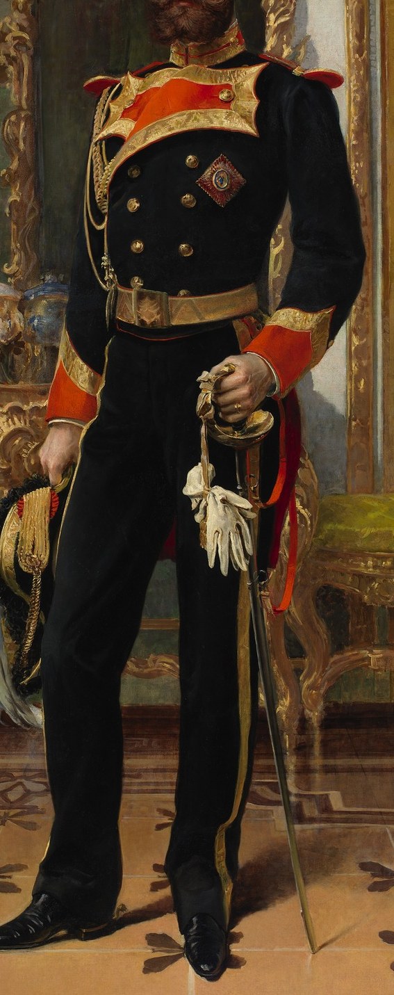 His uniform speaks of his military rank and wealth.