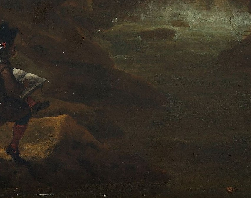 See the artist, drawing on a hill.