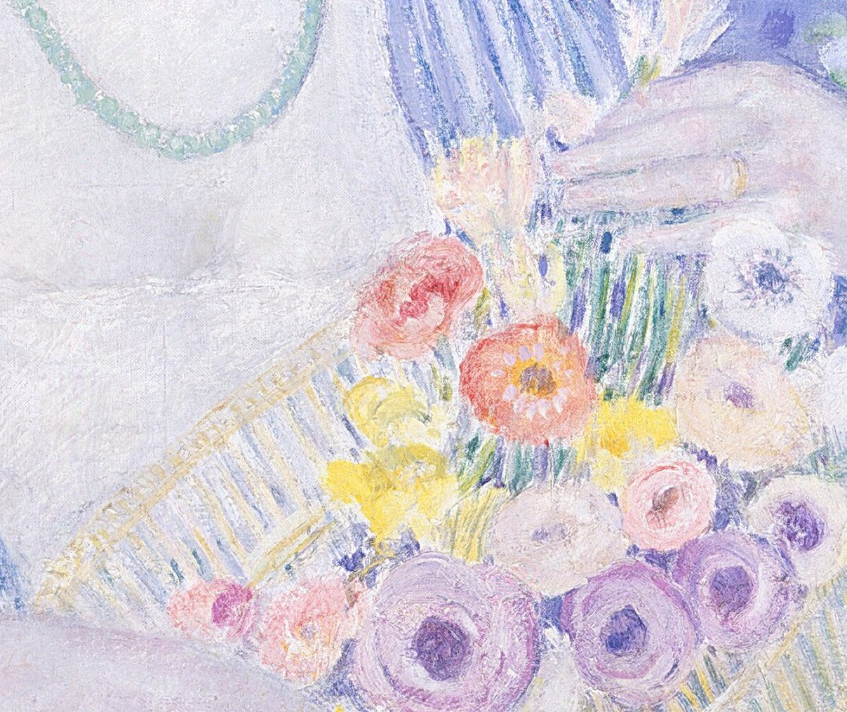The delicate brushwork captures the play of light on petals.