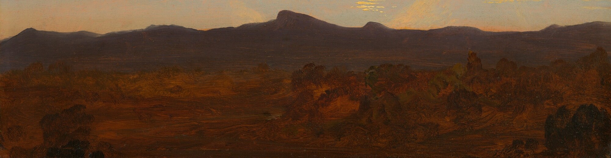 Almost featureless, the deep brown-black foreground reads as shadow-drenched ground, anchoring the luminous sky above and emphasizing the enormous scale of the open landscape.