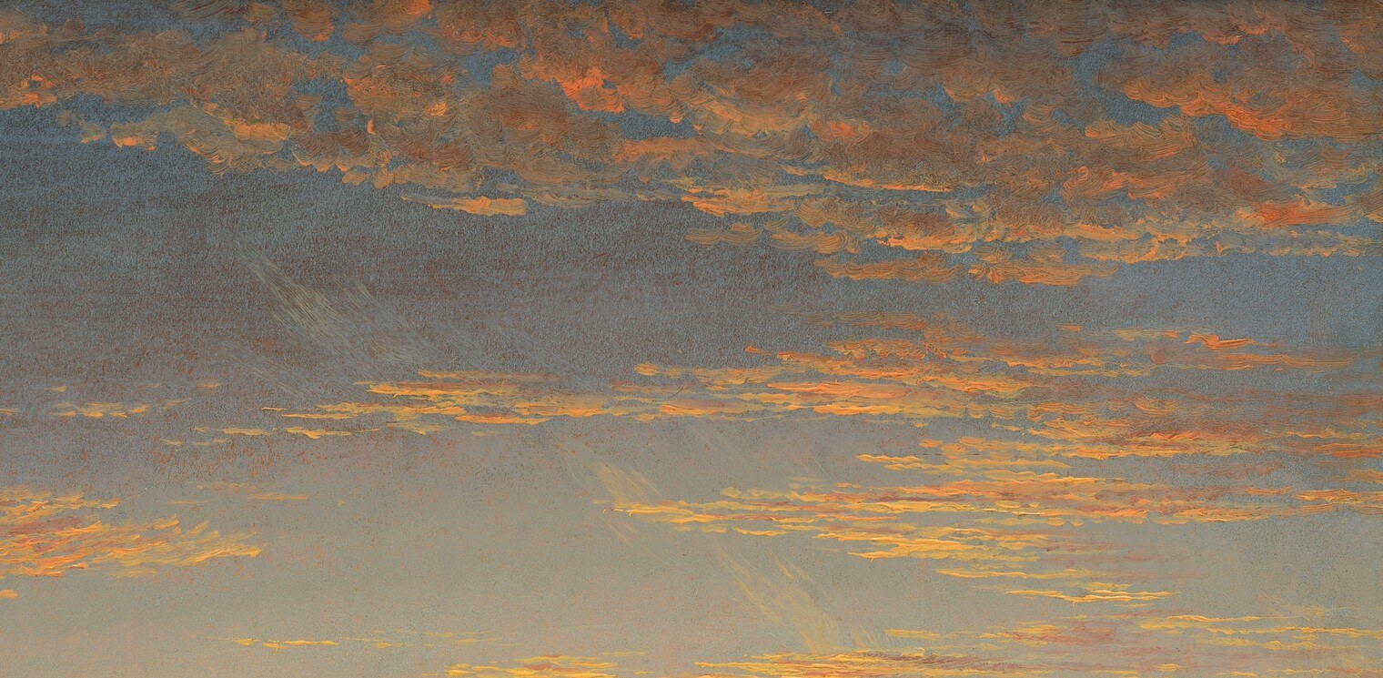 The compositional engine of the painting , layered cumulus lit from below by a setting sun, showing Cole working out his sky before committing to a final canvas.