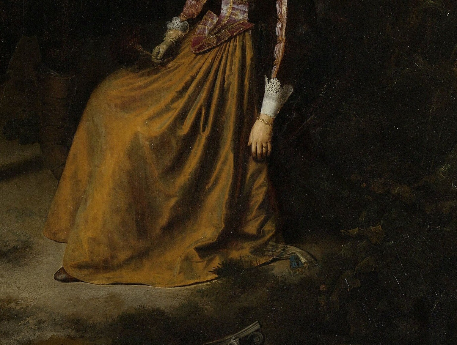 Her vibrant yellow dress suggests prosperity.