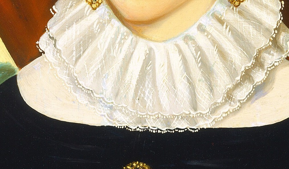 The meticulously rendered ruff highlights the sitter's status and the fashion of the era.
