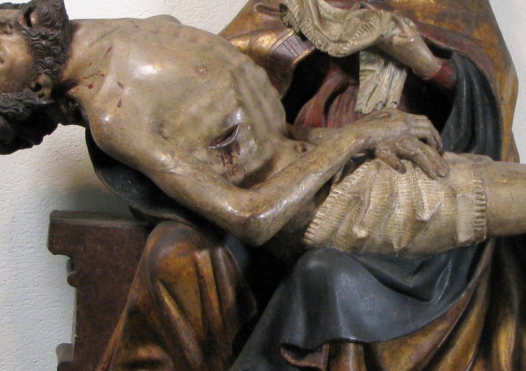 The ribs show through. Gothic realism wanted you to see exactly what suffering cost.