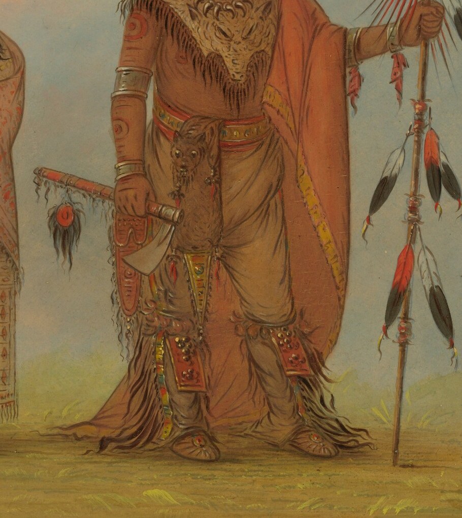 The detailed beadwork on the robe highlights craftsmanship and status.