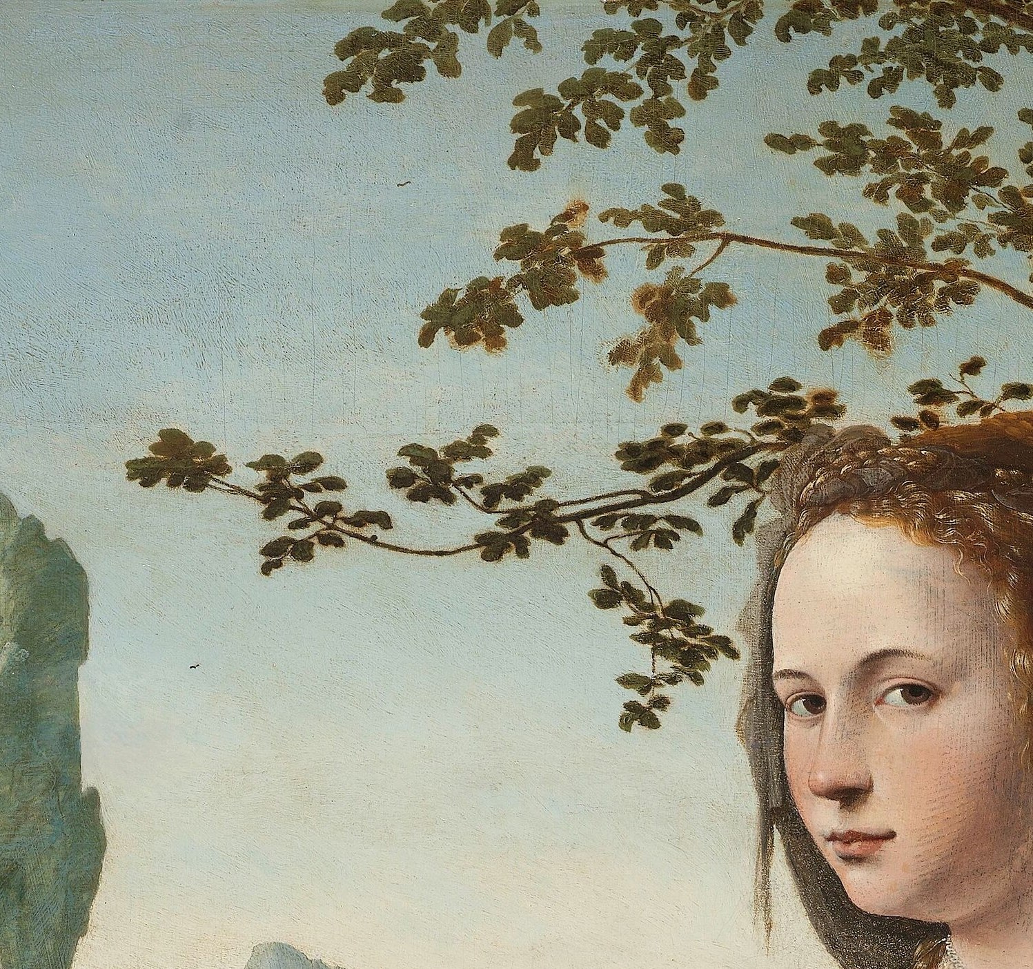 Her steady, unwavering eye contact with the viewer is unusually direct for a 1530 devotional image , a penitent saint who looks back rather than averts, creating a psychologically modern confrontation.