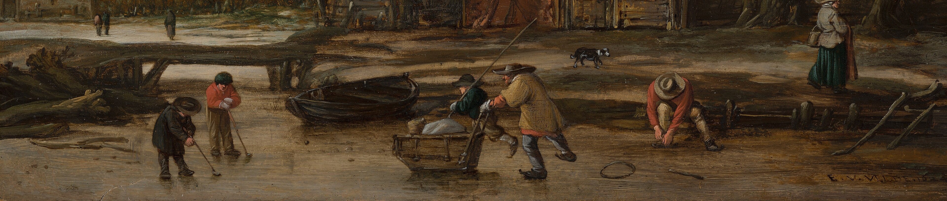 A frozen river is a stage for daily life.