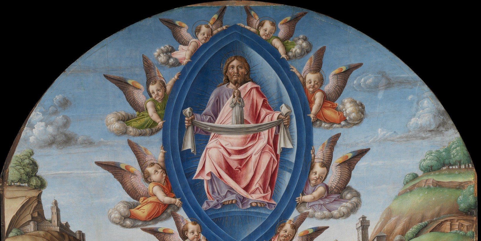 A ring of angels circles the divine light at the center.