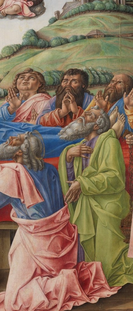 The bishop on the right might be Saint Peter, quietly given up by Vivarini.