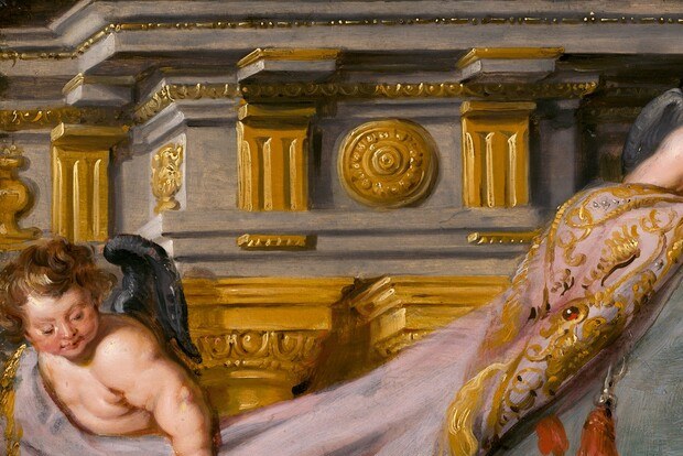 Rubens uses these putti to lift the scene from history into the heavenly register , their billowing fabric propels the eye diagonally into the action below.