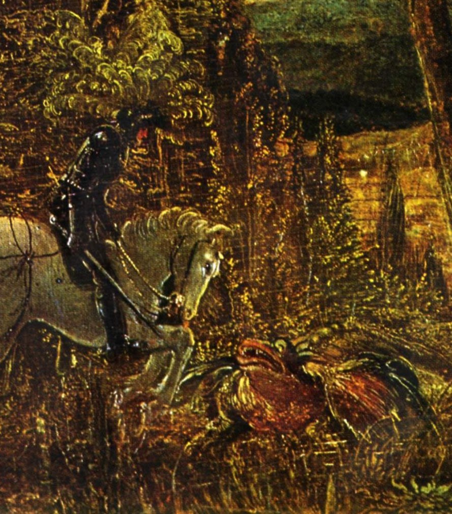 The dragon nearly vanishes, evil camouflaged as forest floor.