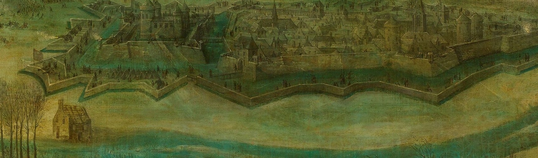 This painting combines cartographic precision with dramatic narrative.