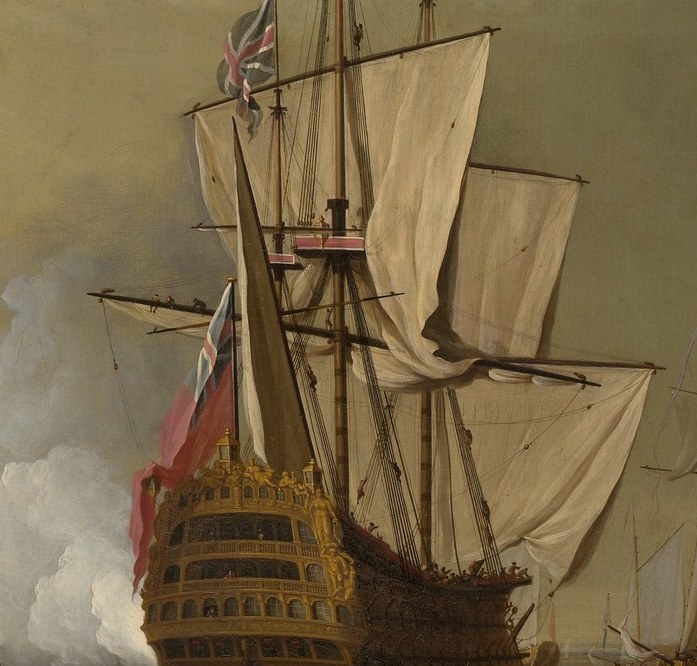 Sails billow from the main English warship.