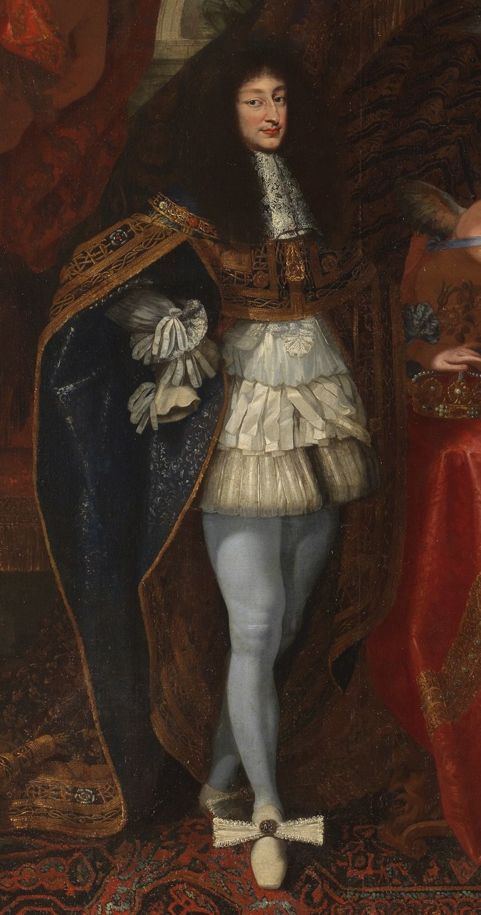 His regal attire and confident stance convey authority and status.