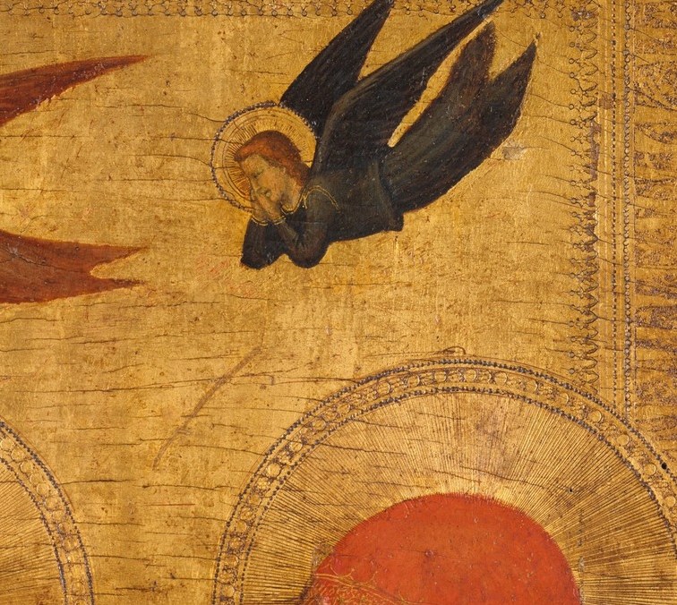 The halos interlock so the saints are joined without a single touch.