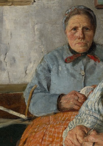 She watches, a quiet partner in their shared daily task.