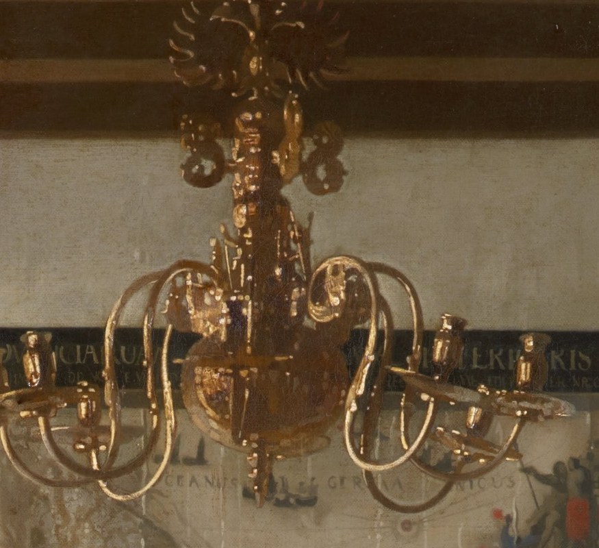 The ornate chandelier shows his skill.