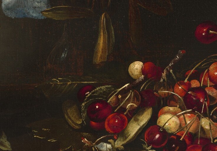 Scattered red berries add a surprising pop of color.