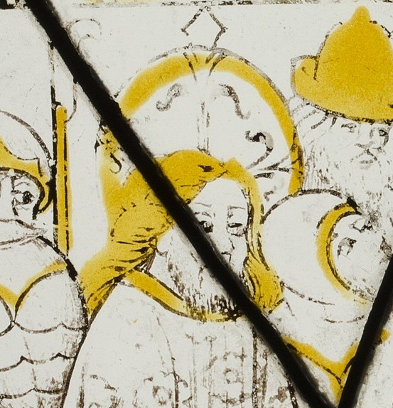 Christ stands before Pilate. The artist gave him the only warm skin in the room.