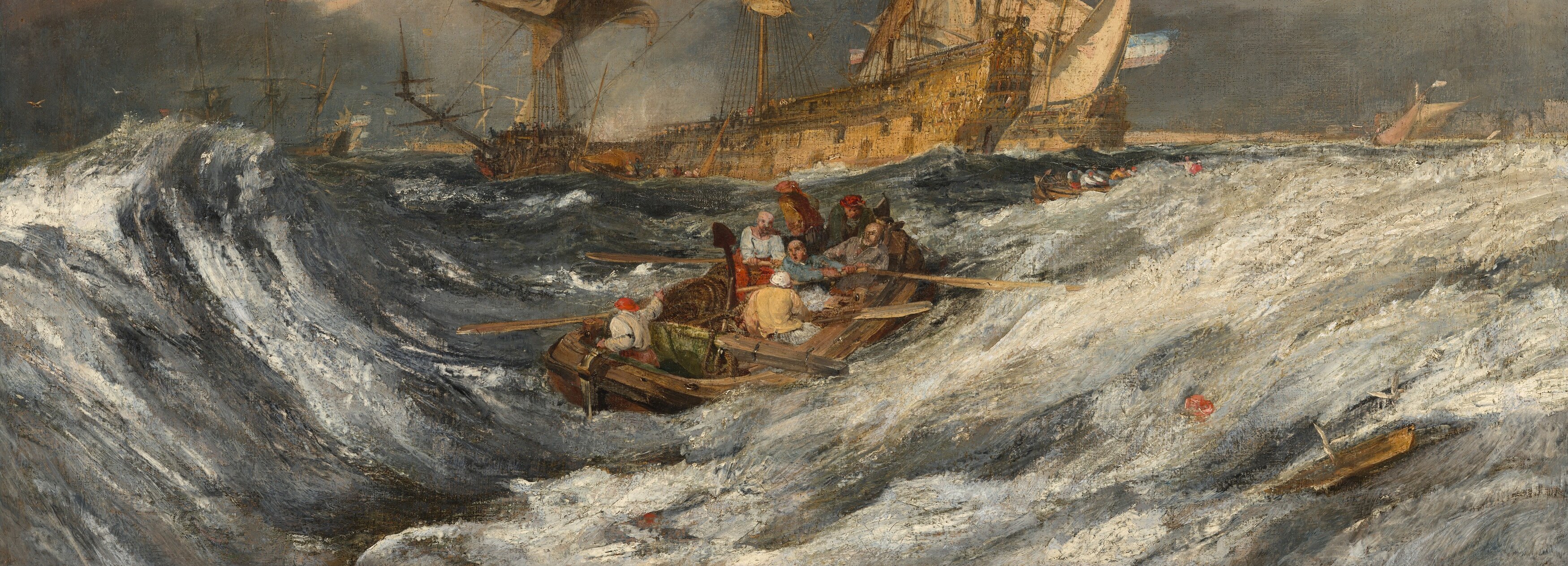 The dynamic brushwork captures the raw power and danger of the sea, a signature of Turner's style.