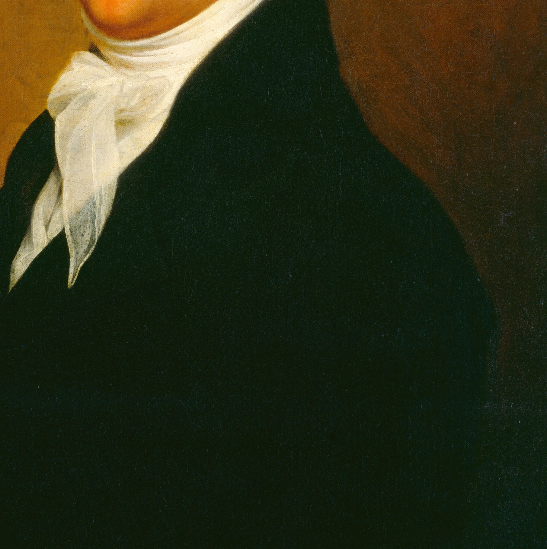 The dark, formal attire signifies his status and the era, grounding the portrait in its historical context.