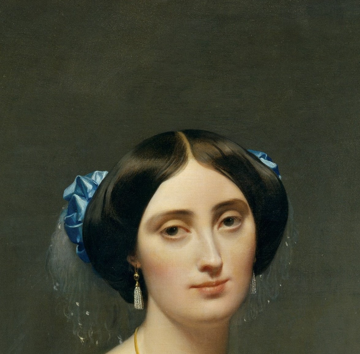 The portrait's psychological core: Ingres captures documented shyness and melancholy in the slightly averted, heavy-lidded gaze , a face that knows it is being observed and retreats anyway, prophetically elegiac for a woman who died at 35.