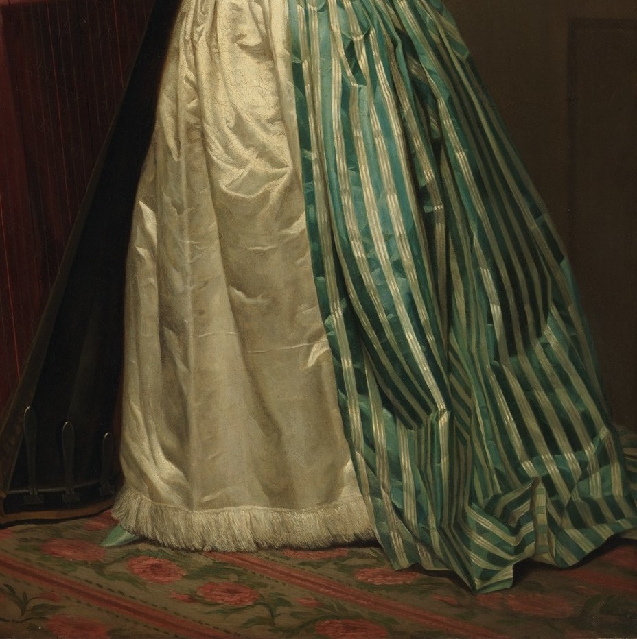 The billowing fabric occupies the lower third of the canvas; its complex light and fold rendering is a tour-de-force of drapery painting