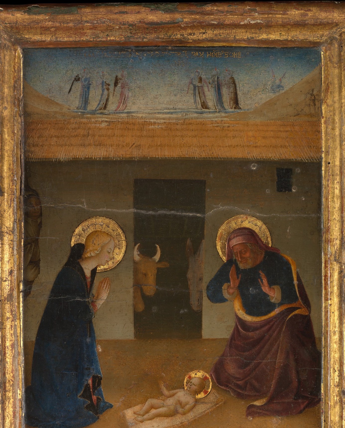 The receding masonry arch creates all the spatial depth in the panel and bathes the background in a golden warmth that reads as both material and divine.
