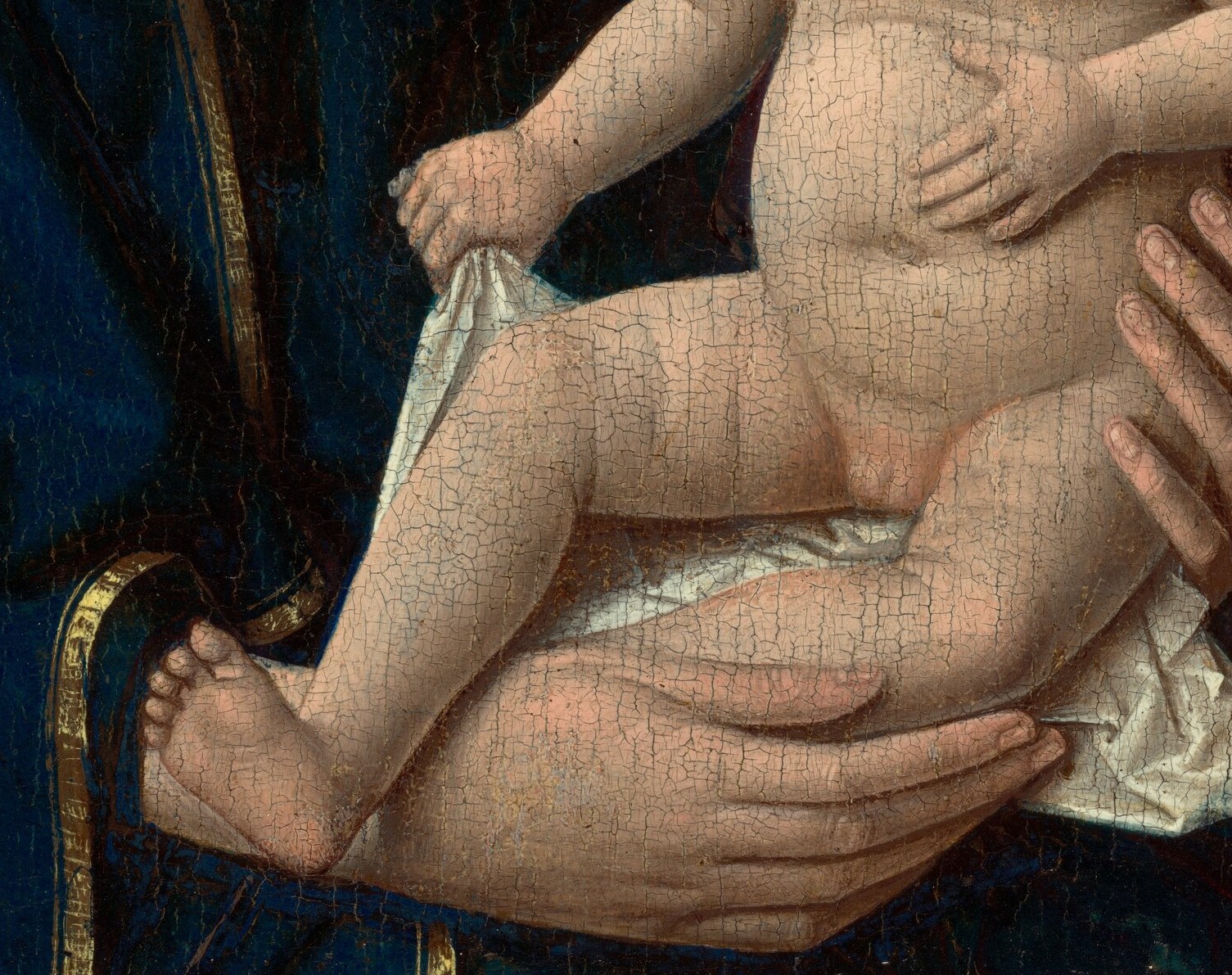 And the white linen under the child. Baptismal cloth. Burial shroud.