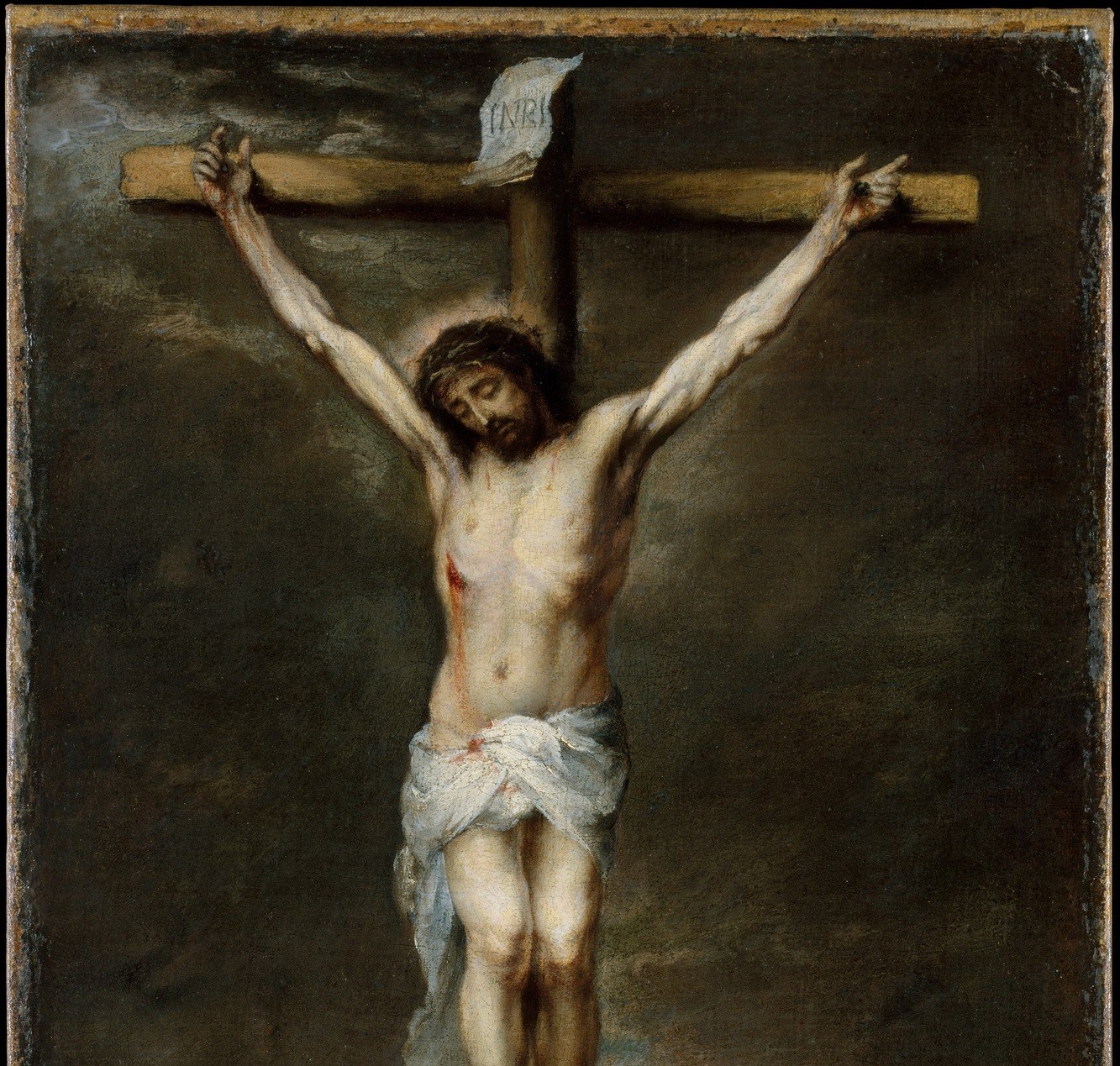 The sky is not background filler , in Gospel accounts, darkness covered the land at the moment of death. Murillo's churning clouds make that cosmic response the painting's emotional ceiling.