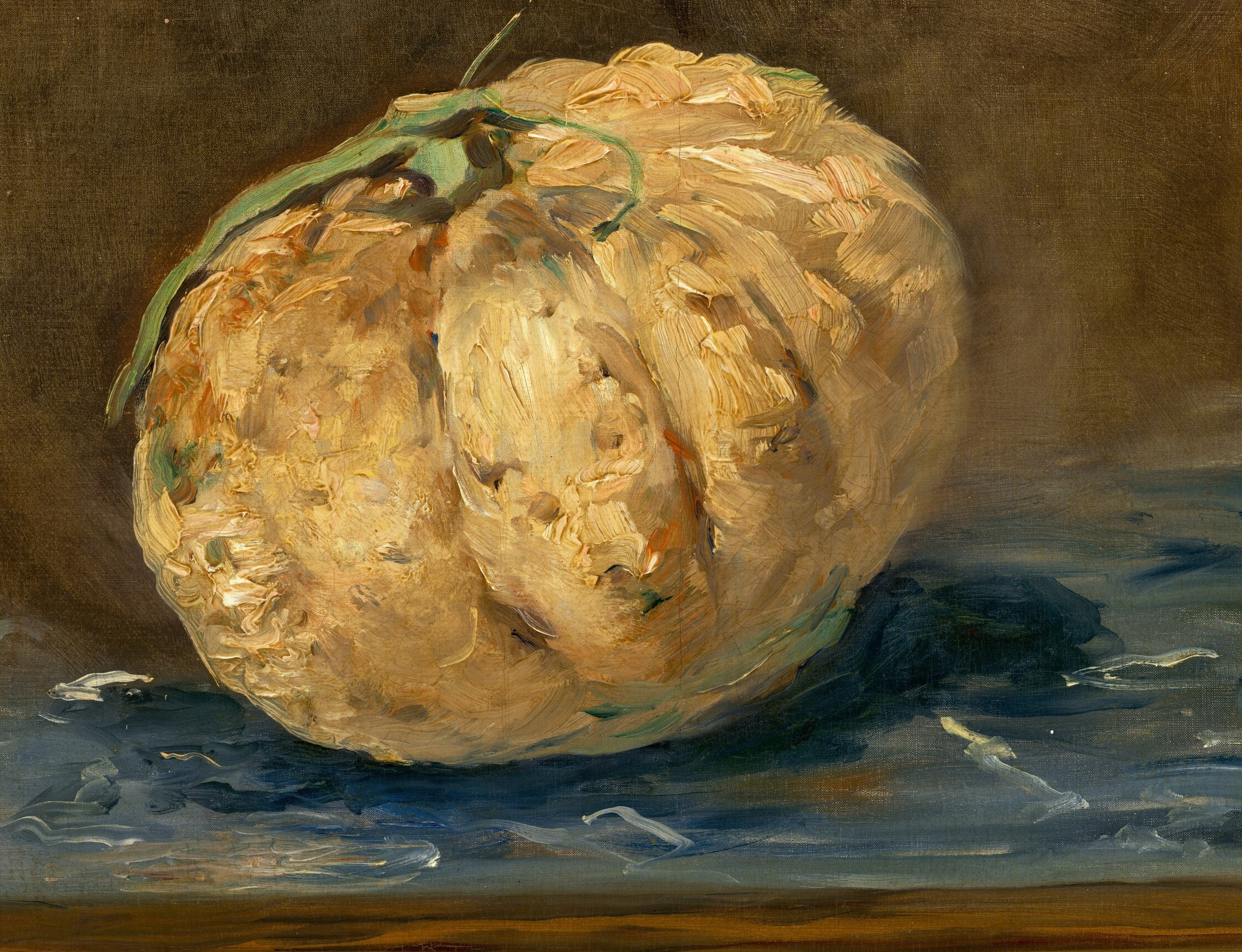 He captures the melon's bumpy, textured skin.