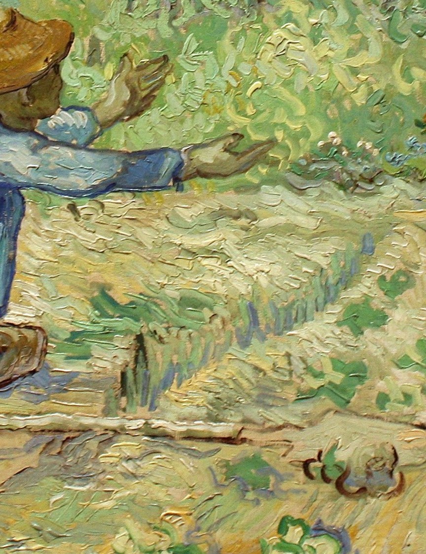 The title subject and gravitational center; the small figure crossing open space alone gives the scene its universal charge