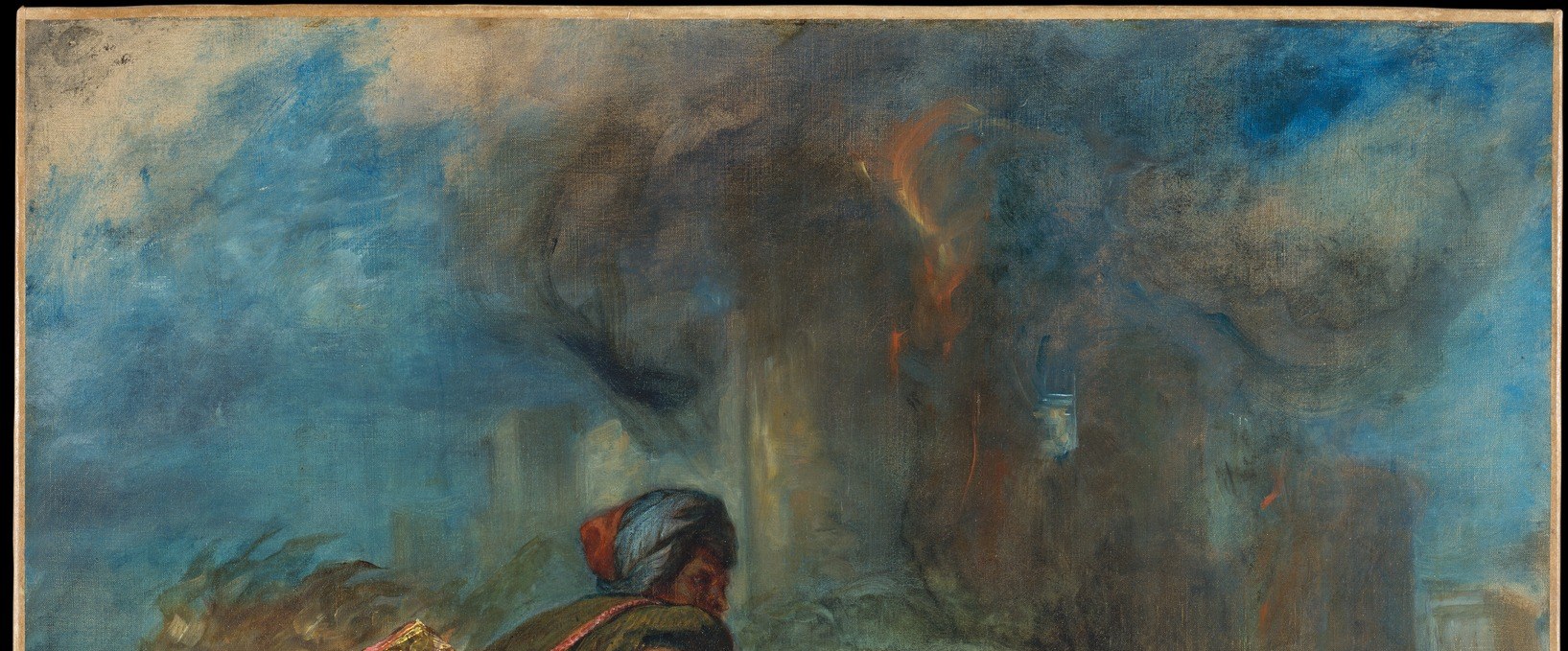 Romantic atmospherics , the churning sky merges with battle smoke, an emotional amplifier Delacroix borrowed from Rubens