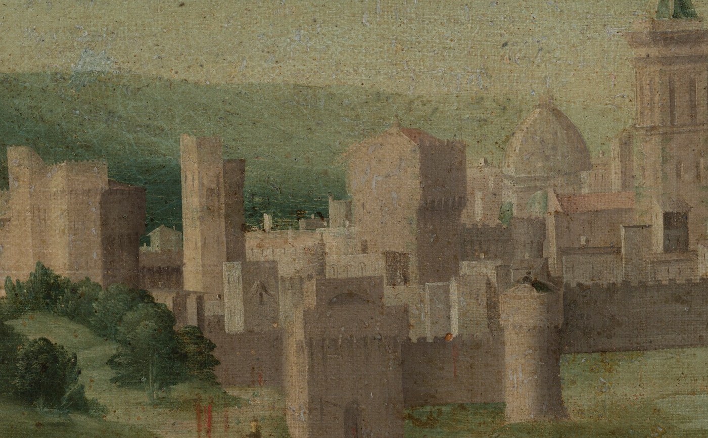 They head towards a distant, fortified city.