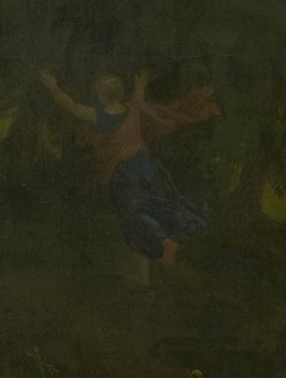 Her outstretched arm expresses fear and longing.