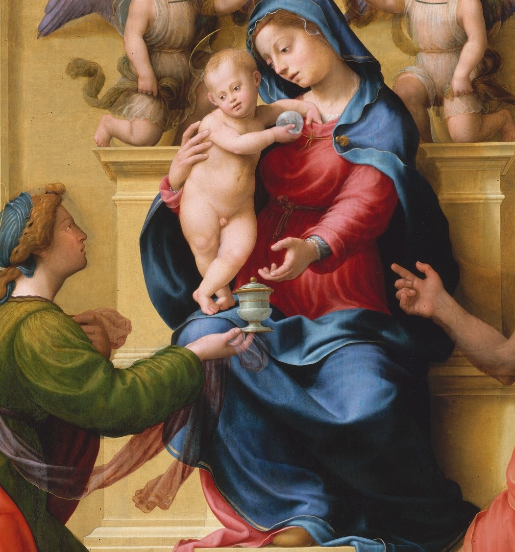 A tour-de-force of layered oil glazing , the deep folds hold shadow while the ridges catch light, demonstrating Florentine mastery of costly lapis lazuli blue.