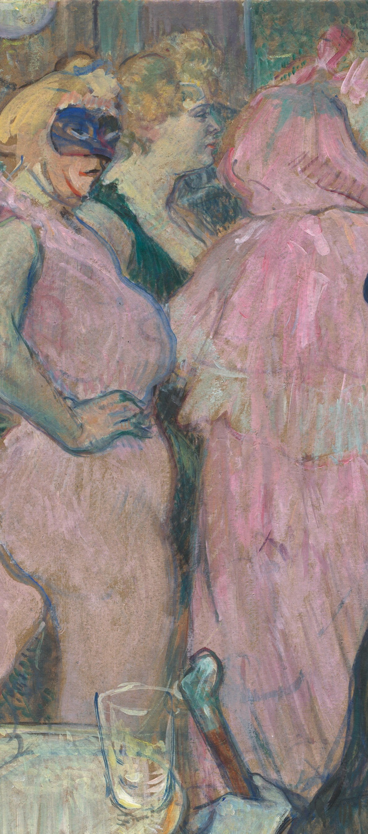 Women in pink. The café alive with motion.