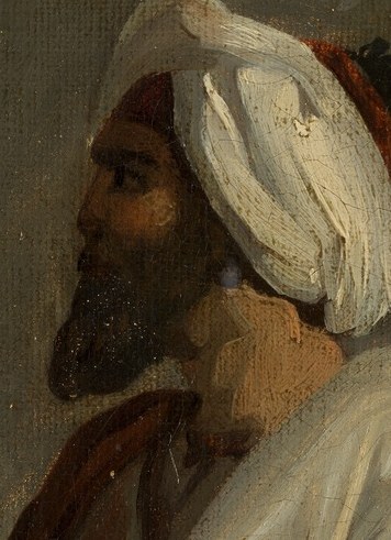 His brushstrokes are thick, especially in the white turban.