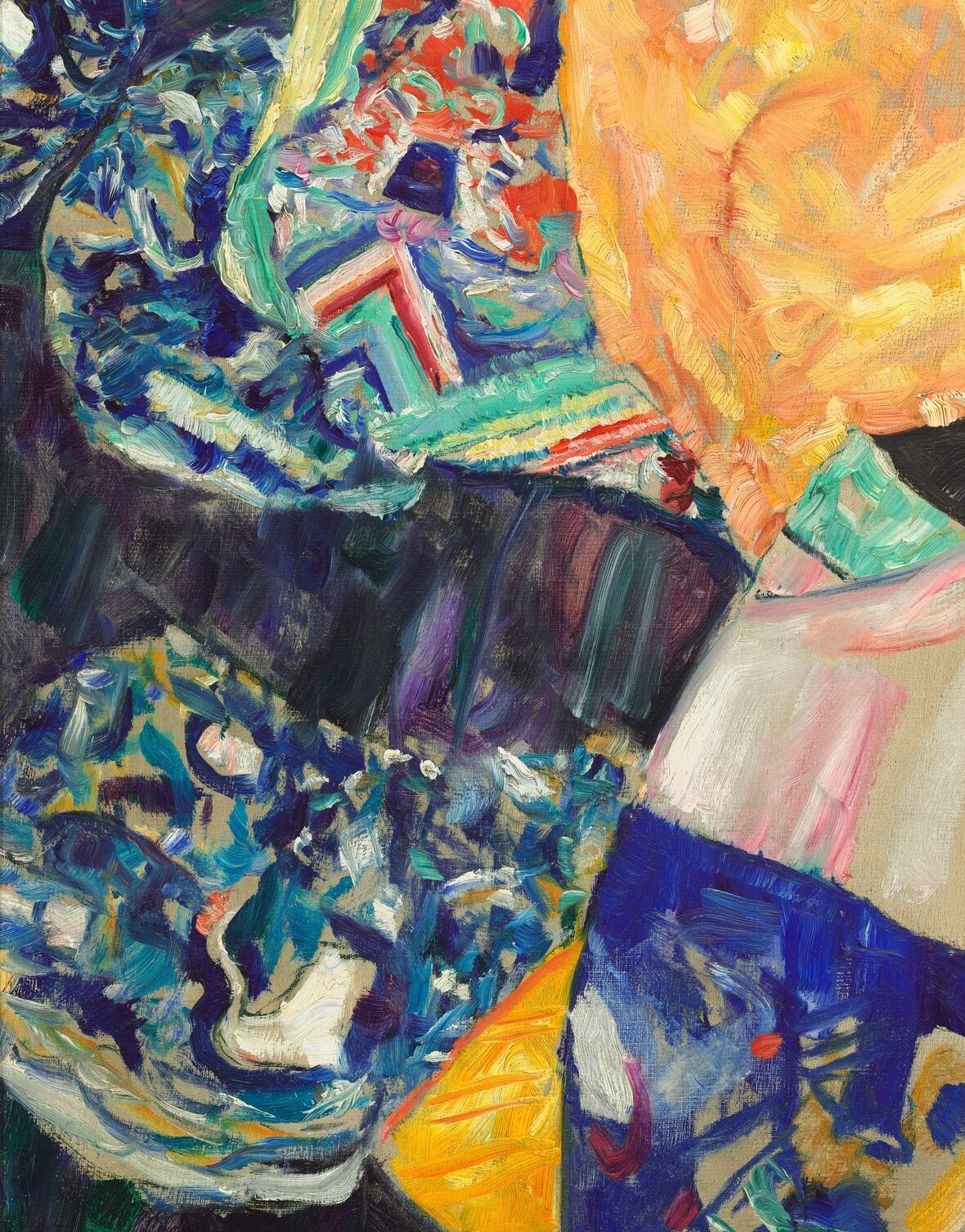 The intricate, swirling patterns in the lower left corner offer a glimpse into Klimt's signature decorative style.