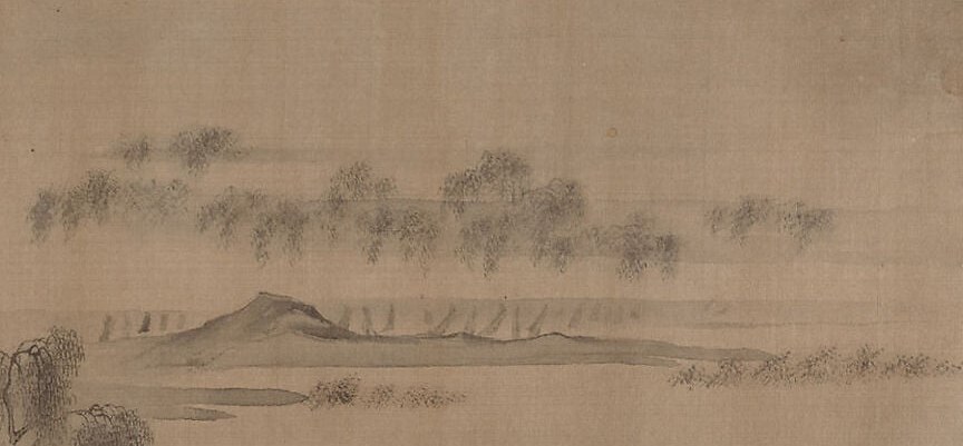 Unpainted emptiness becomes water, mist, and distance.