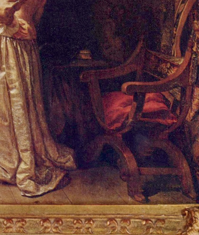 The lustrous fabric and detailed folds demonstrate the artist's mastery of texture and light.